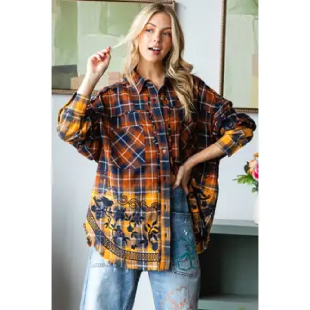Oli & Hali Emberloom Embroidered Mineral Wash Button Down NEW Size Various - Picture 2 of 7